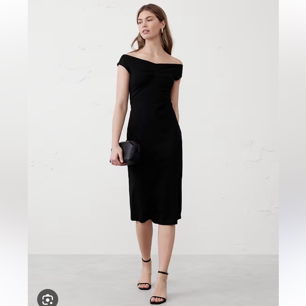 Banana Republic Off-Shoulder Knit Midi Dress Black‎ 772789 NWT Petite XXS